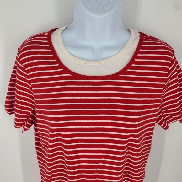 White Stag Shirt Women Medium Striped Short Sleeve Red White - Picture 2 of 6